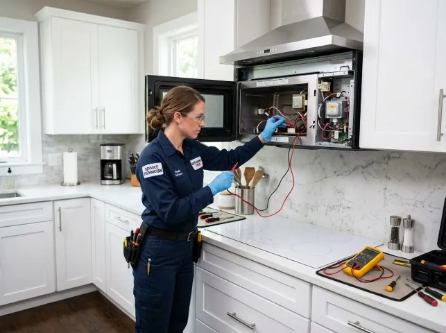 Appliance Repair Hero technician testing an over-the-range microwave in a Big Creek, MS kitchen